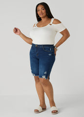 Distressed Denim Shorts Dk Wash | Ashley Stewart