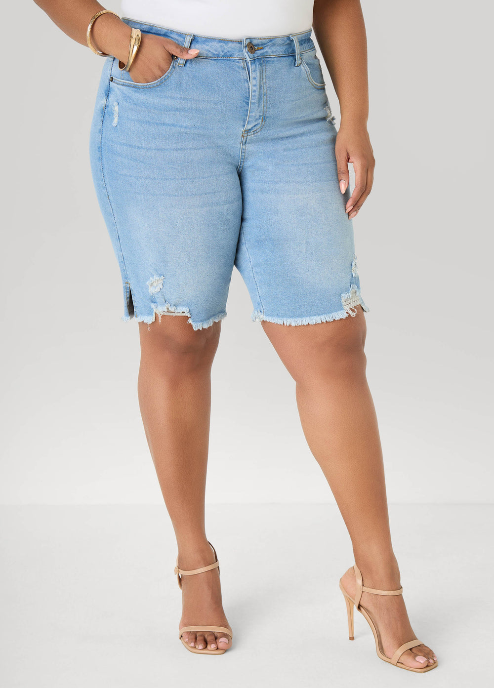Distressed Denim Shorts Dk Wash | Ashley Stewart