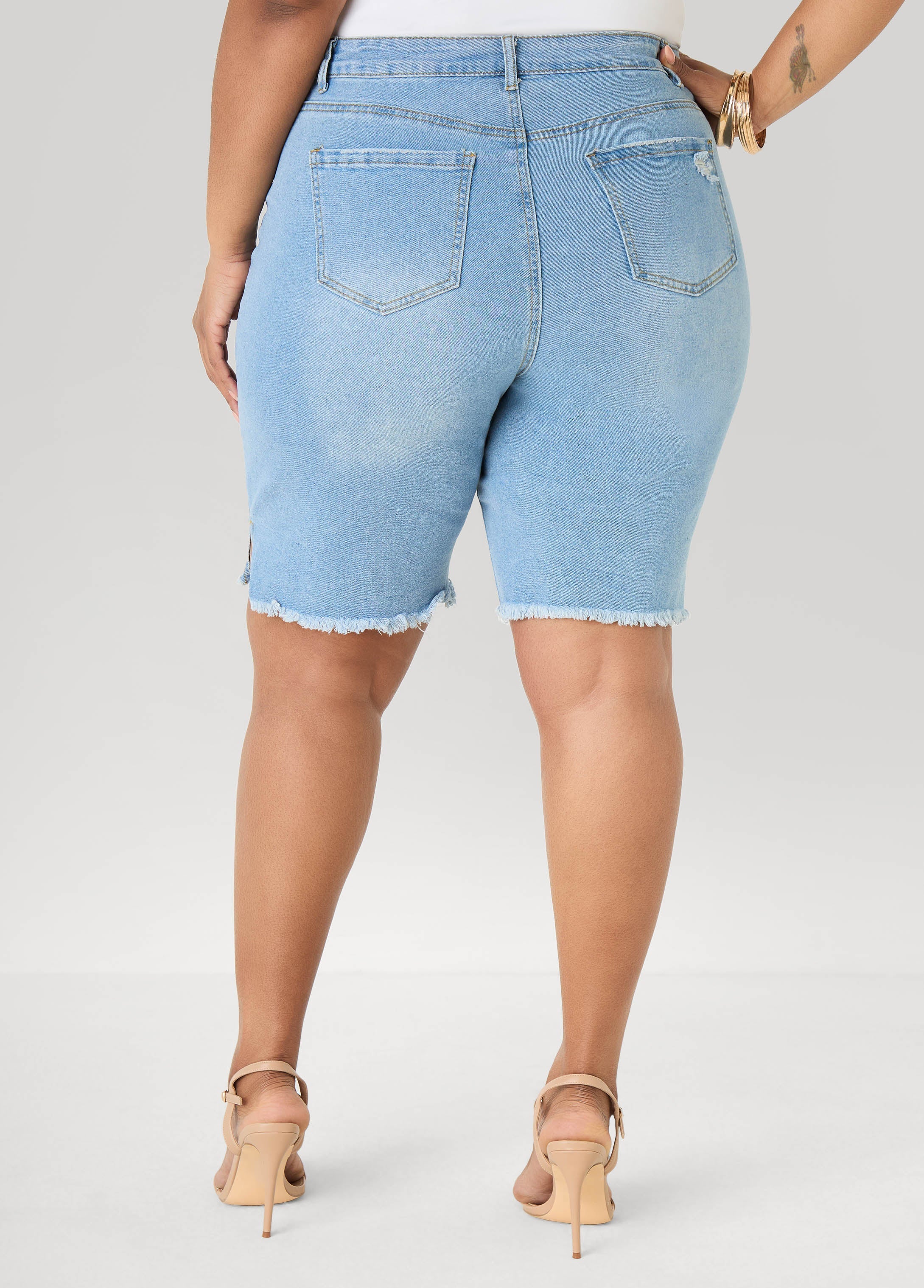 Distressed Denim Shorts Dk Wash | Ashley Stewart