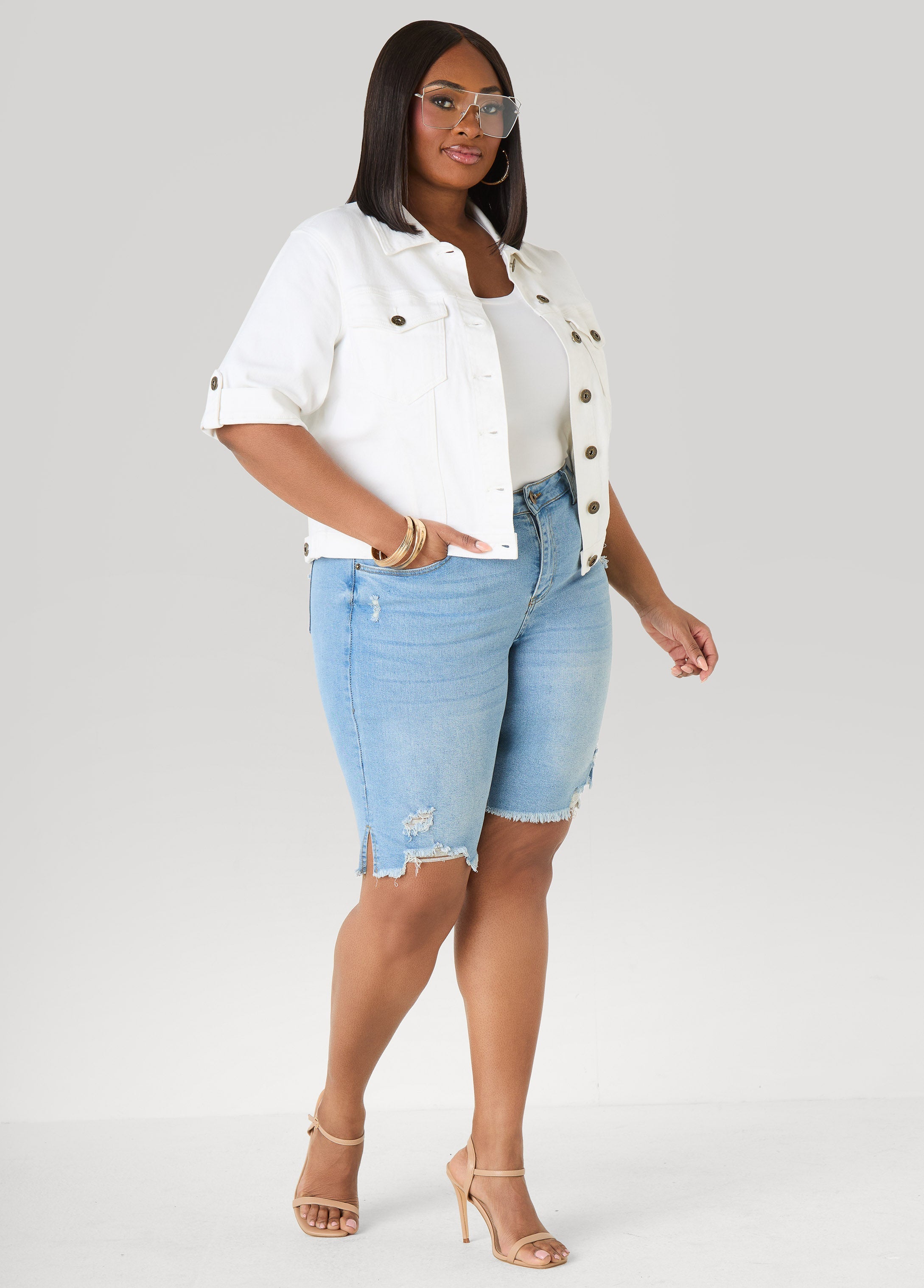 Distressed Denim Shorts Dk Wash | Ashley Stewart
