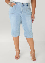 Grommet Denim Capris Denim Blue | Ashley Stewart
