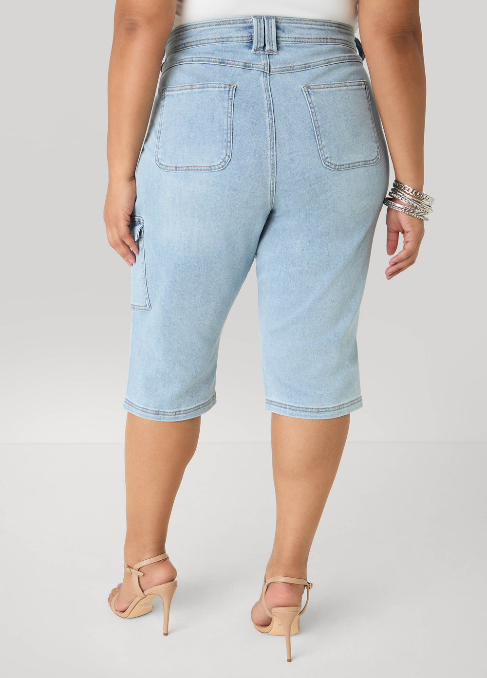 Grommet Denim Capris Denim Blue | Ashley Stewart