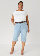 Grommet Denim Capris Denim Blue | Ashley Stewart