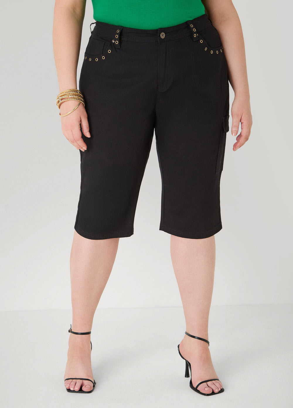 Grommet Denim Capris Denim Blue | Ashley Stewart