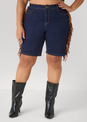 Fringed Denim Shorts Dk Wash | Ashley Stewart