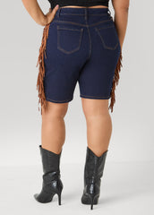 Fringed Denim Shorts Dk Wash | Ashley Stewart