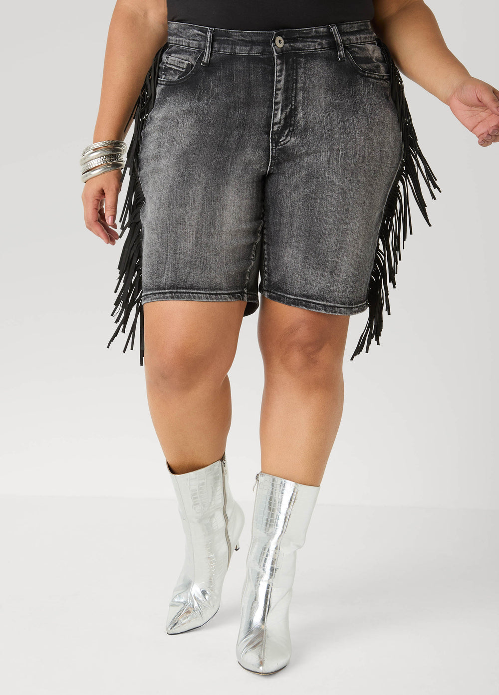 Fringed Denim Shorts Dk Wash | Ashley Stewart