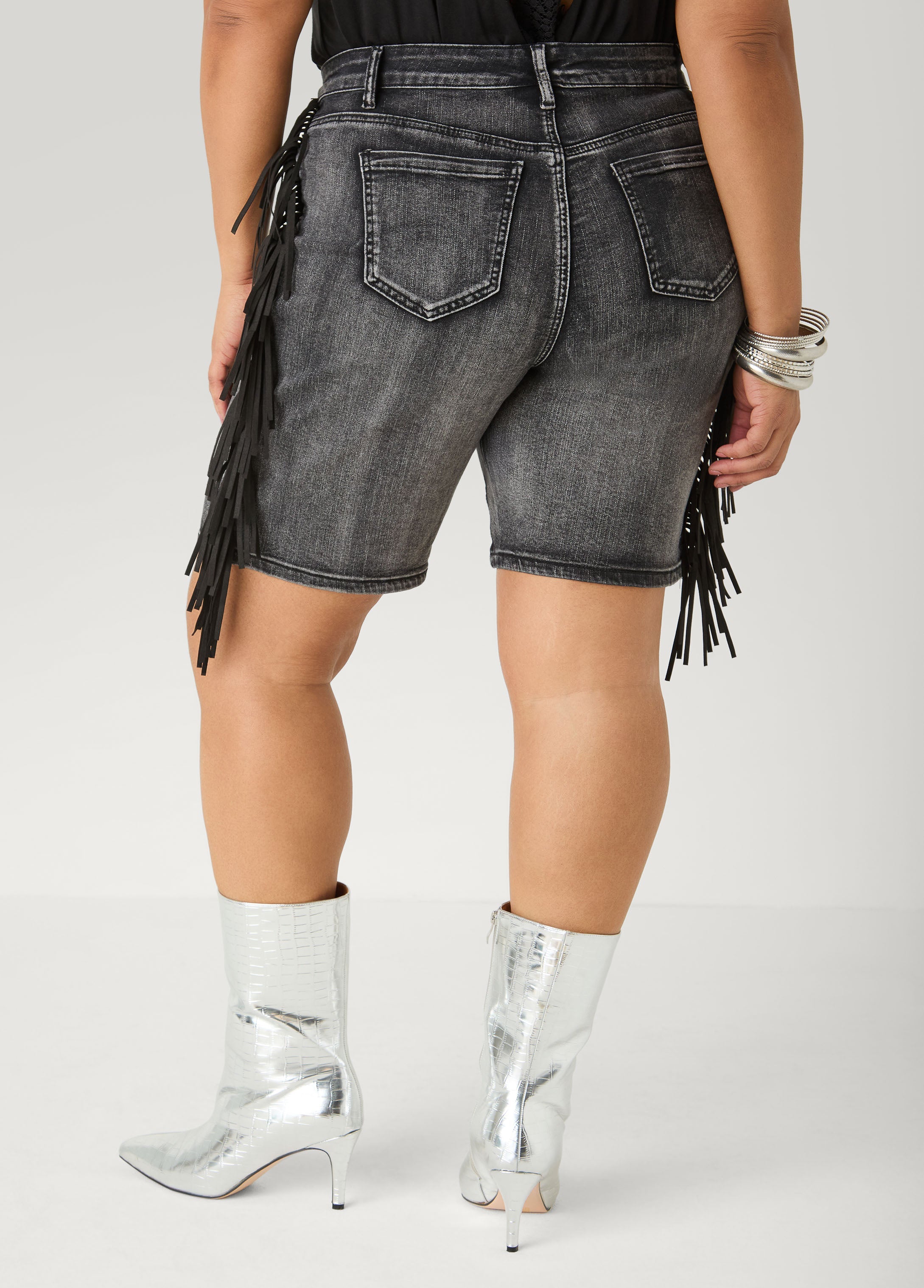 Fringed Denim Shorts Dk Wash | Ashley Stewart
