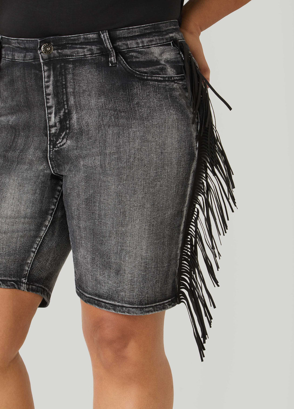 Fringed Denim Shorts Dk Wash | Ashley Stewart