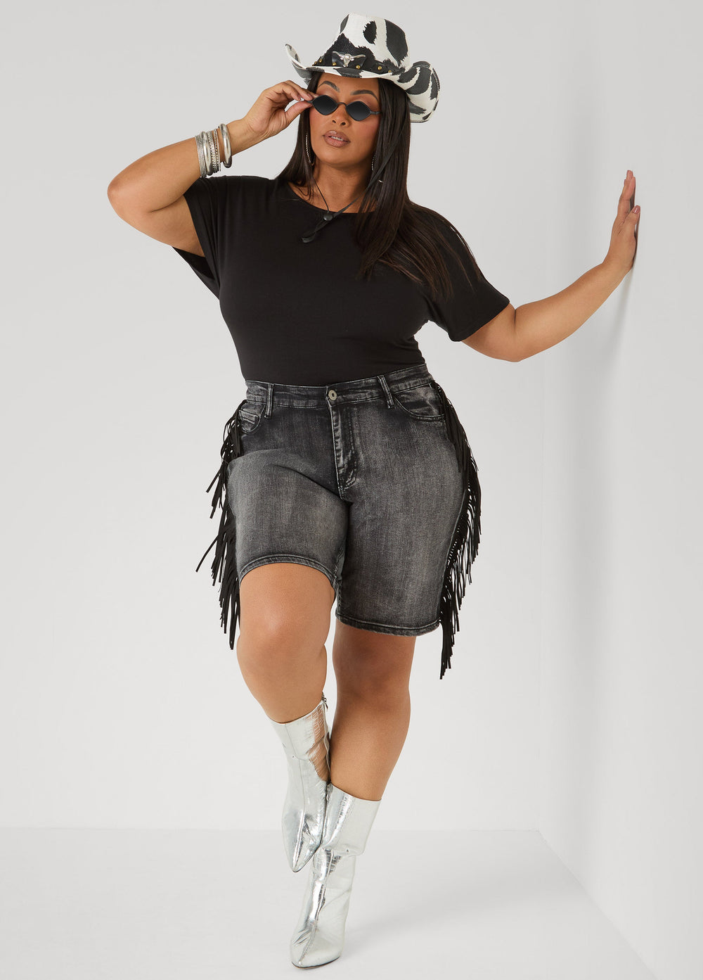 Fringed Denim Shorts Dk Wash | Ashley Stewart