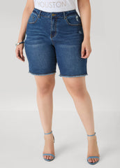 Fearless Distressed High Waist Denim Shorts Indigo | Ashley Stewart
