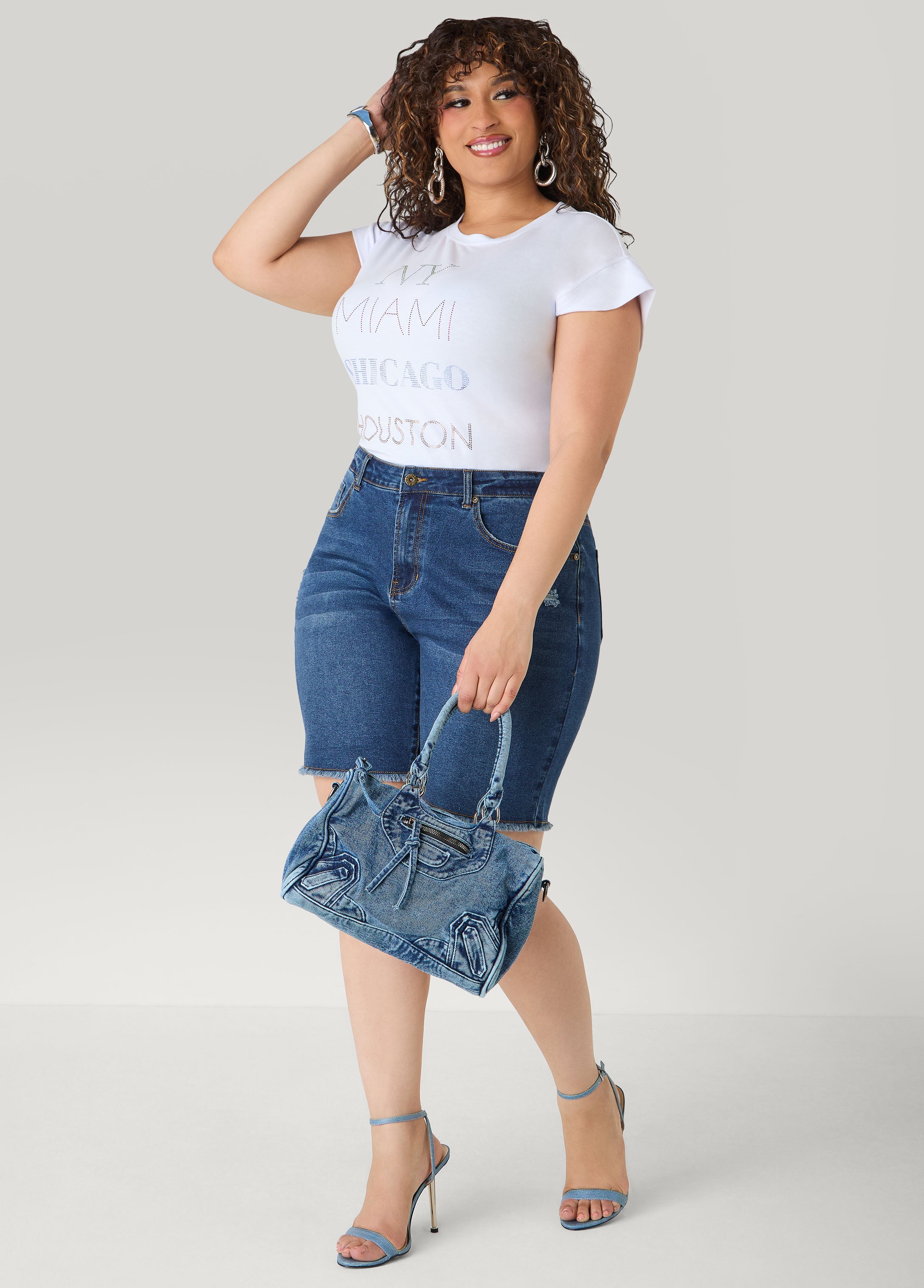 Fearless Distressed High Waist Denim Shorts Indigo | Ashley Stewart