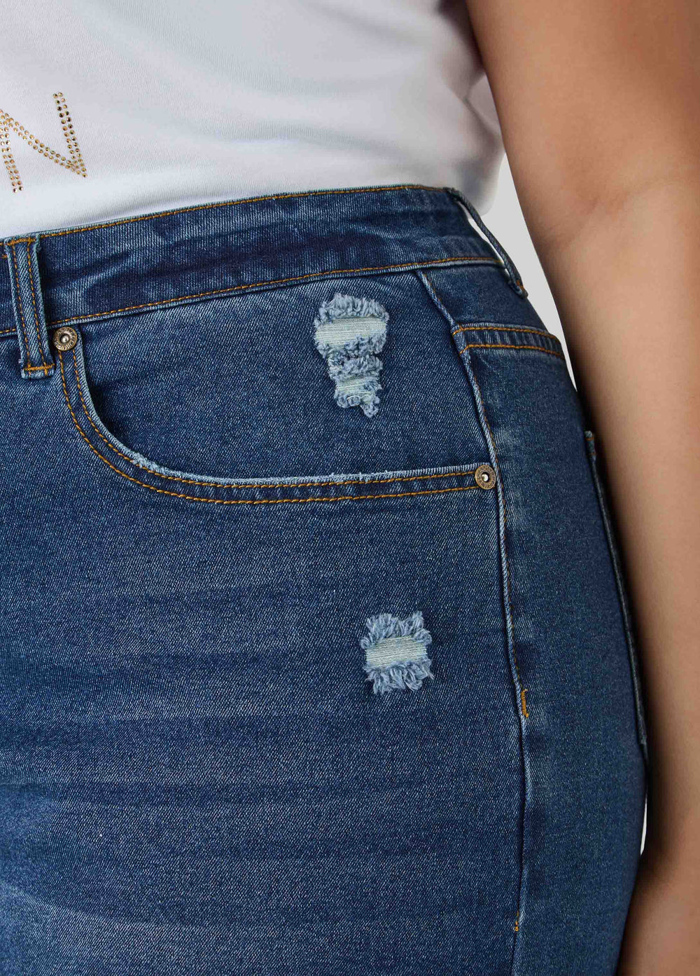 Fearless Distressed High Waist Denim Shorts Indigo | Ashley Stewart