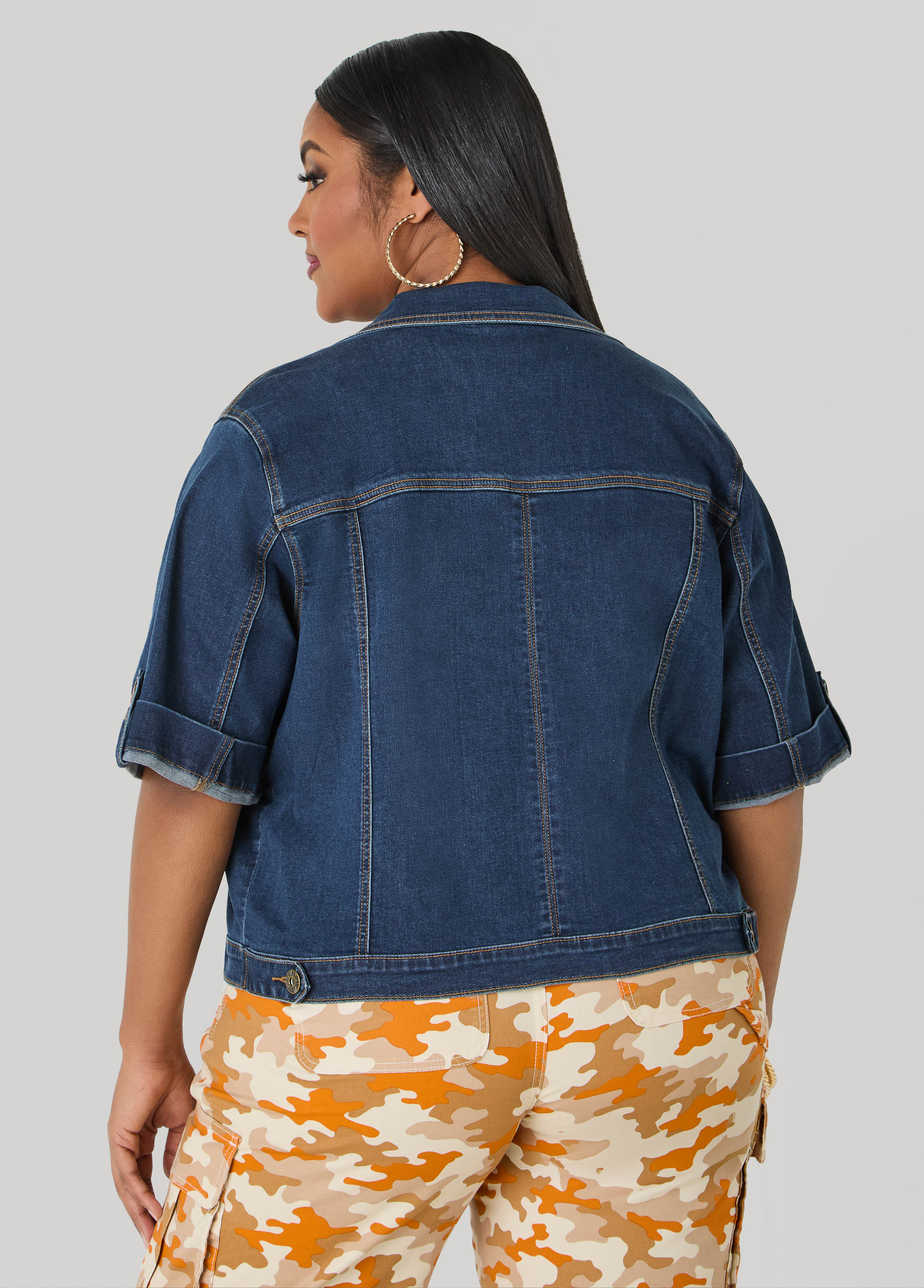Cuffed Denim Jacket Dk Rinse | Ashley Stewart