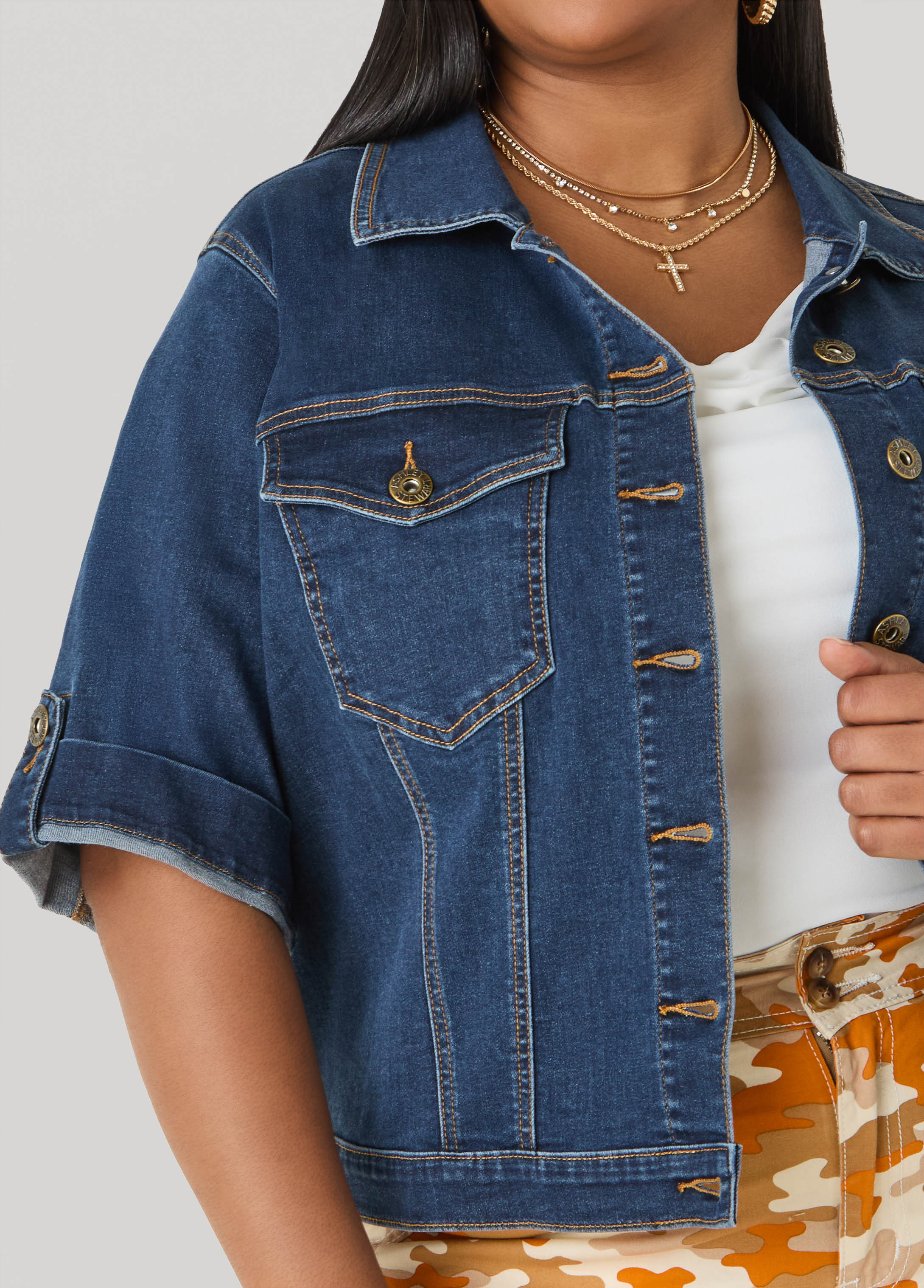 Cuffed Denim Jacket Dk Rinse | Ashley Stewart