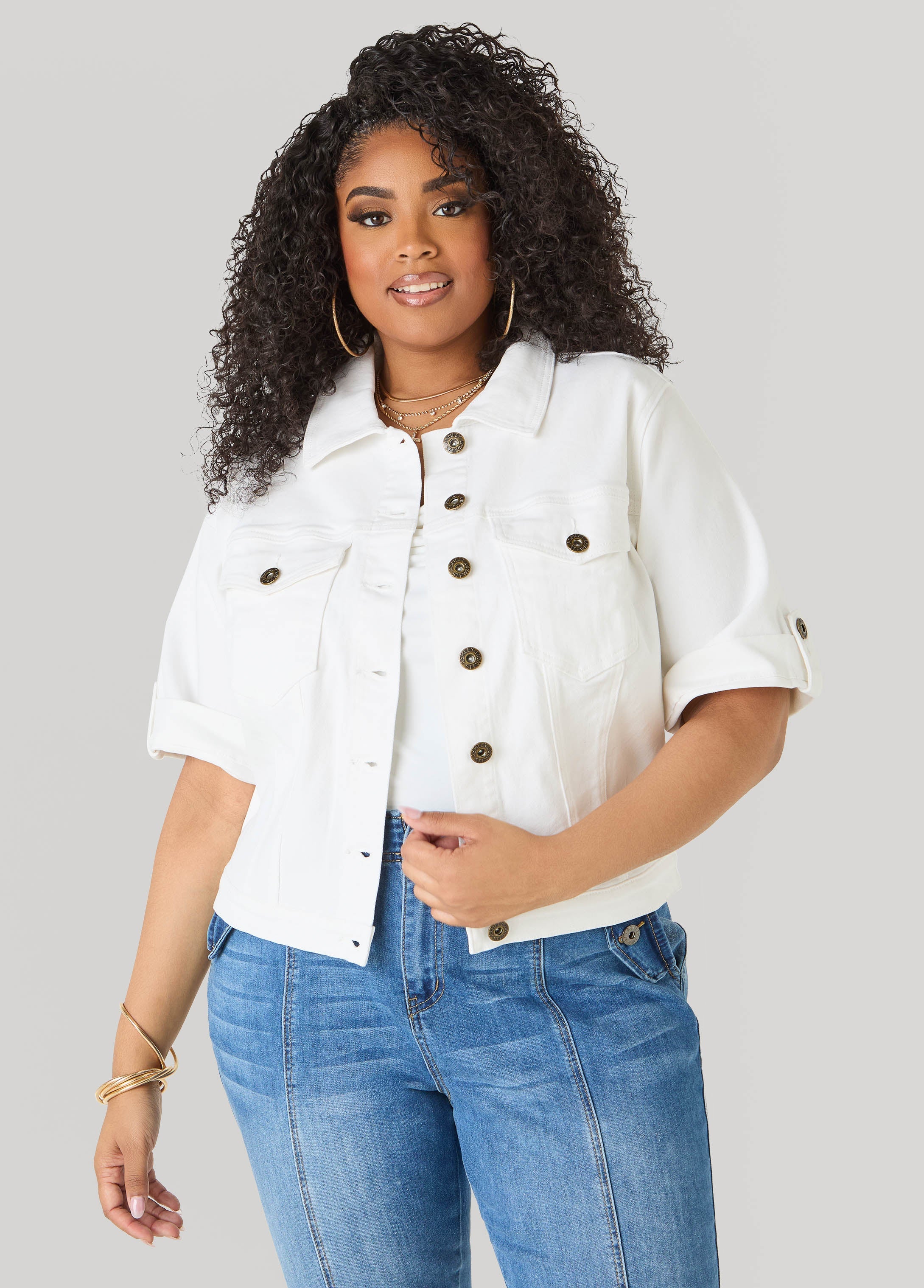 Cuffed Denim Jacket Dk Rinse | Ashley Stewart