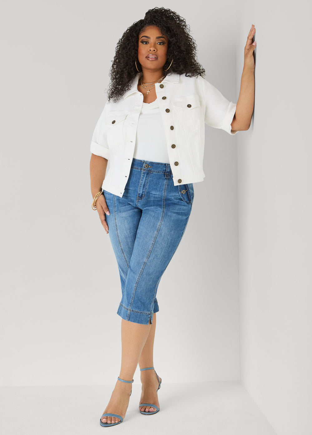 Cuffed Denim Jacket Dk Rinse | Ashley Stewart