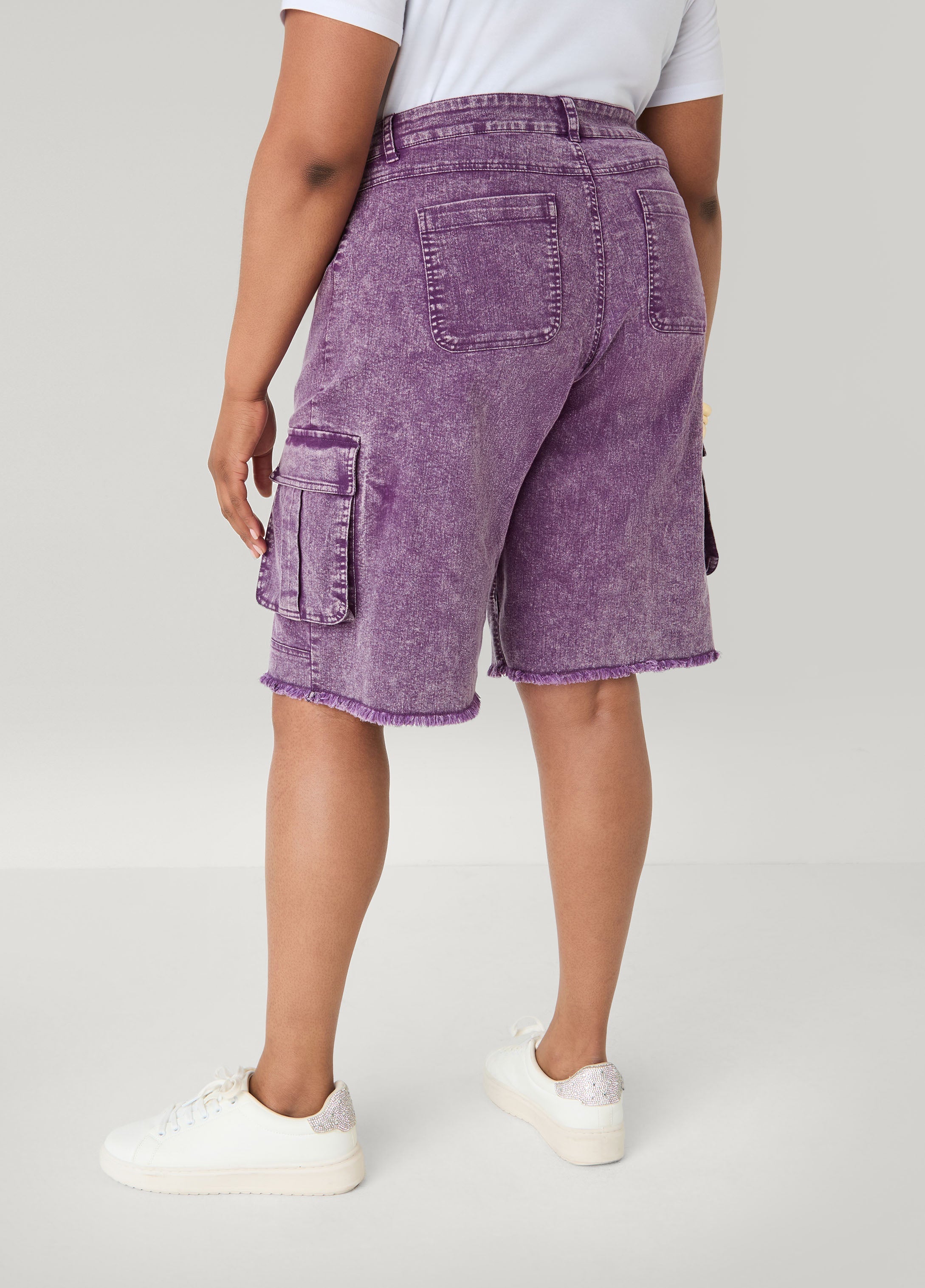 Stonewash Cargo Bermuda Shorts Pansy | Ashley Stewart