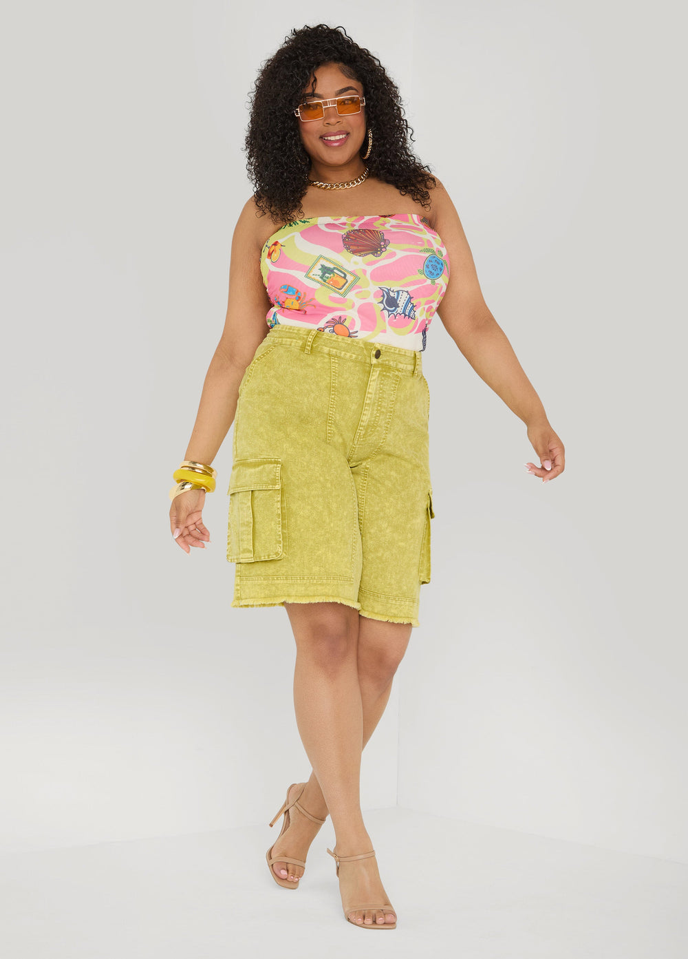 Stonewash Cargo Bermuda Shorts Pansy | Ashley Stewart