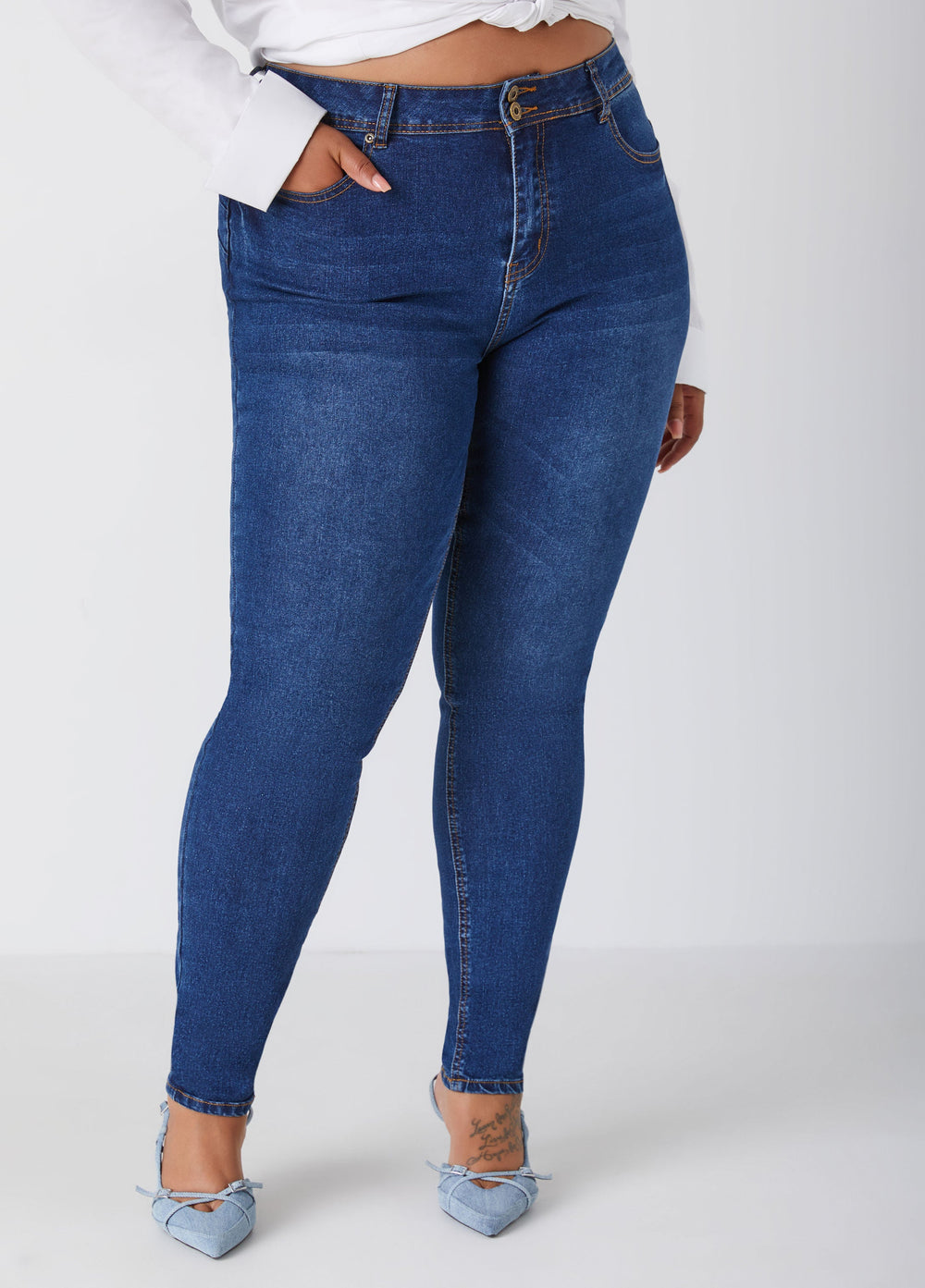 Plus Size Stretchy Skinny Jeans High Rise Shaping Skinny Jeans Indigo | Ashley Stewart
