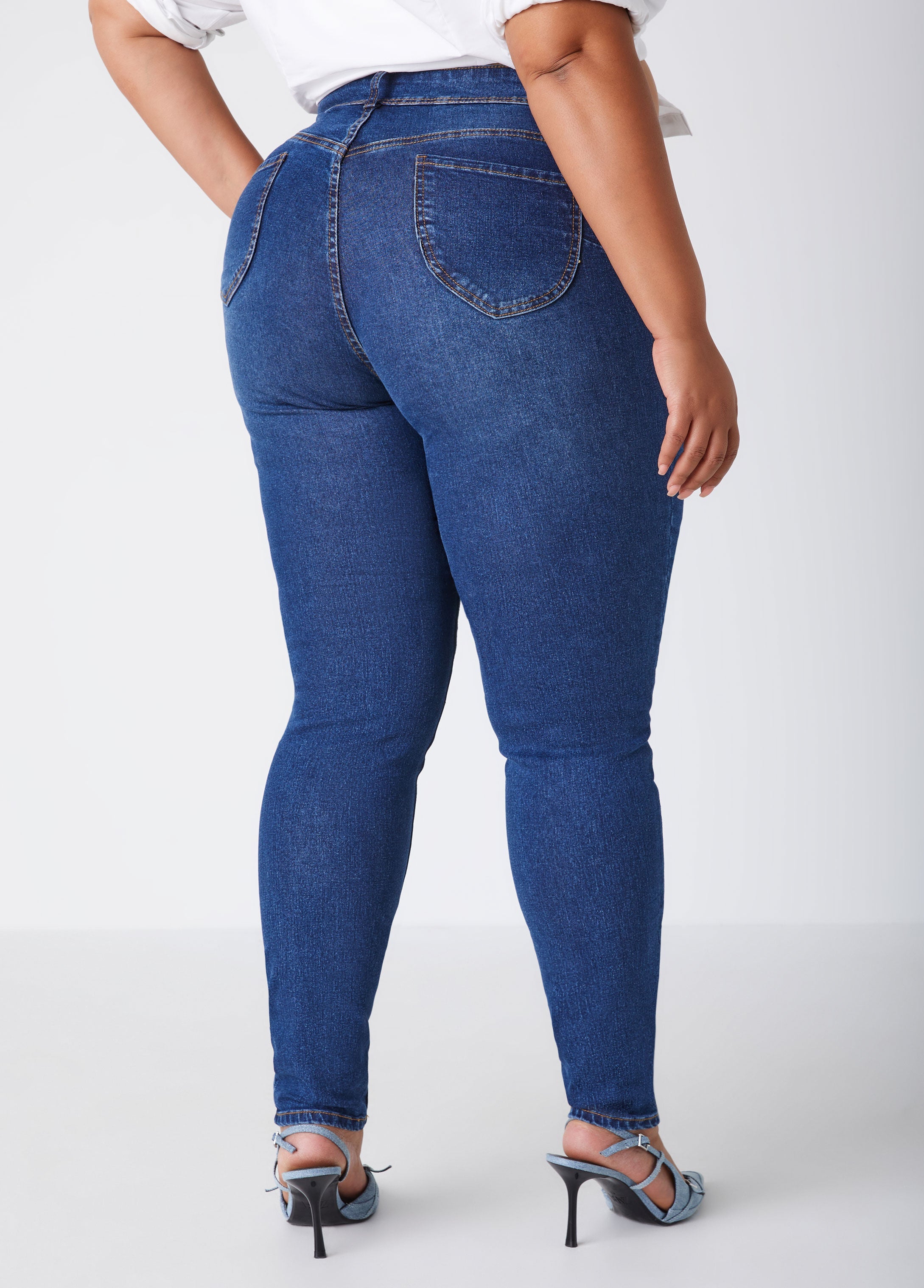 Plus Size Stretchy Skinny Jeans High Rise Shaping Skinny Jeans Indigo | Ashley Stewart