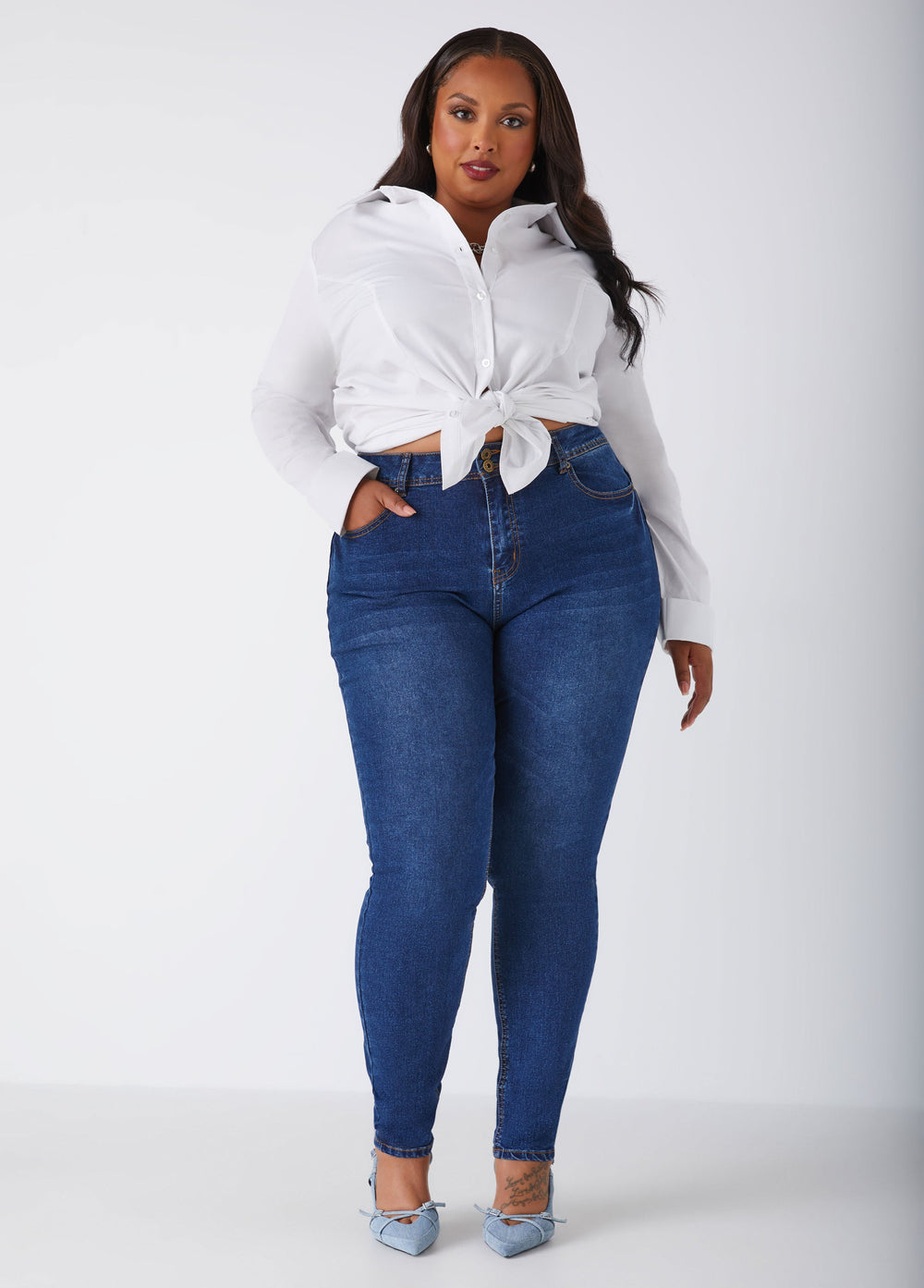 Plus Size Stretchy Skinny Jeans High Rise Shaping Skinny Jeans Indigo | Ashley Stewart