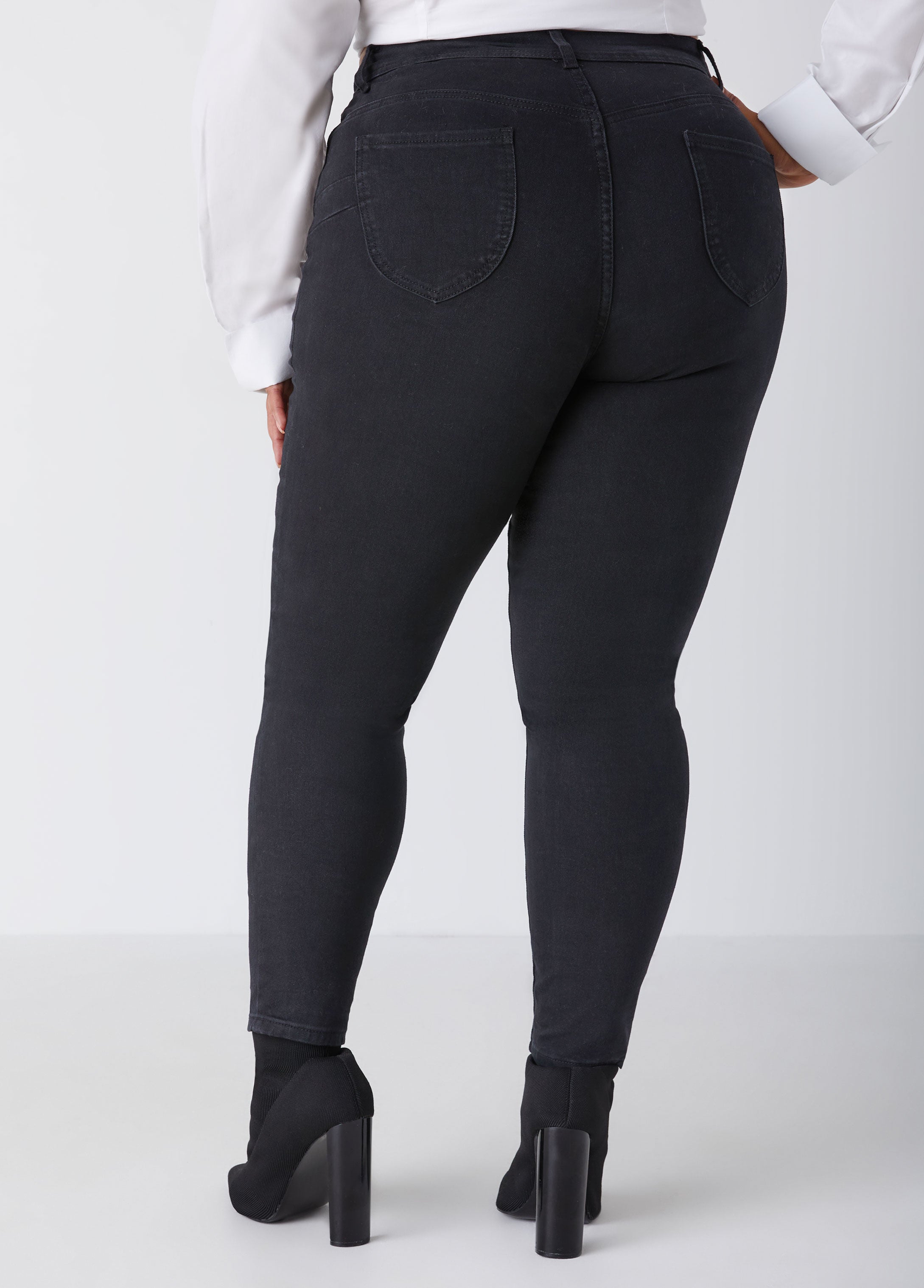 Plus Size Skinny Jeans High Rise Shaping Stretchy Skinny Jeans Black | Ashley Stewart
