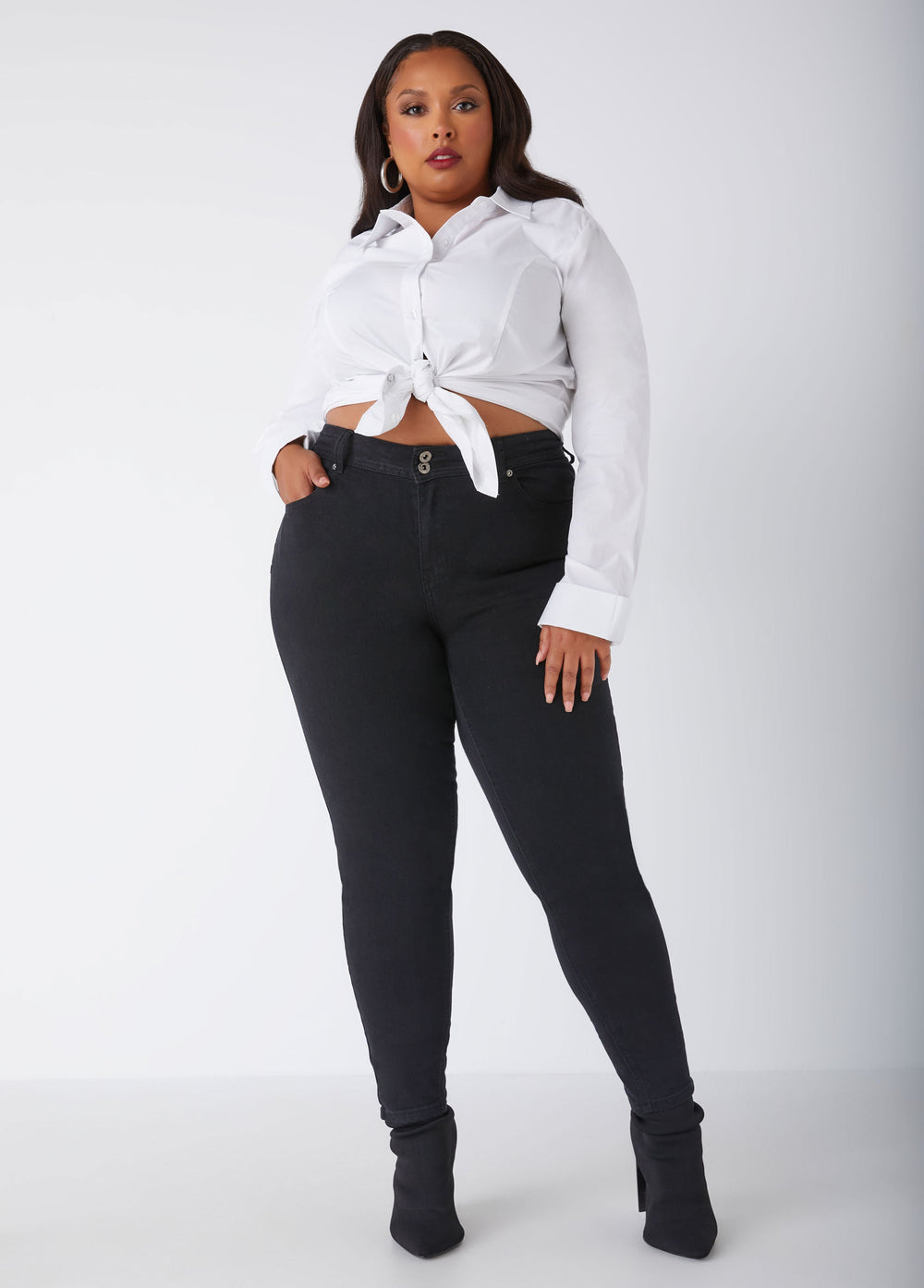 Plus Size Skinny Jeans High Rise Shaping Stretchy Skinny Jeans Black | Ashley Stewart