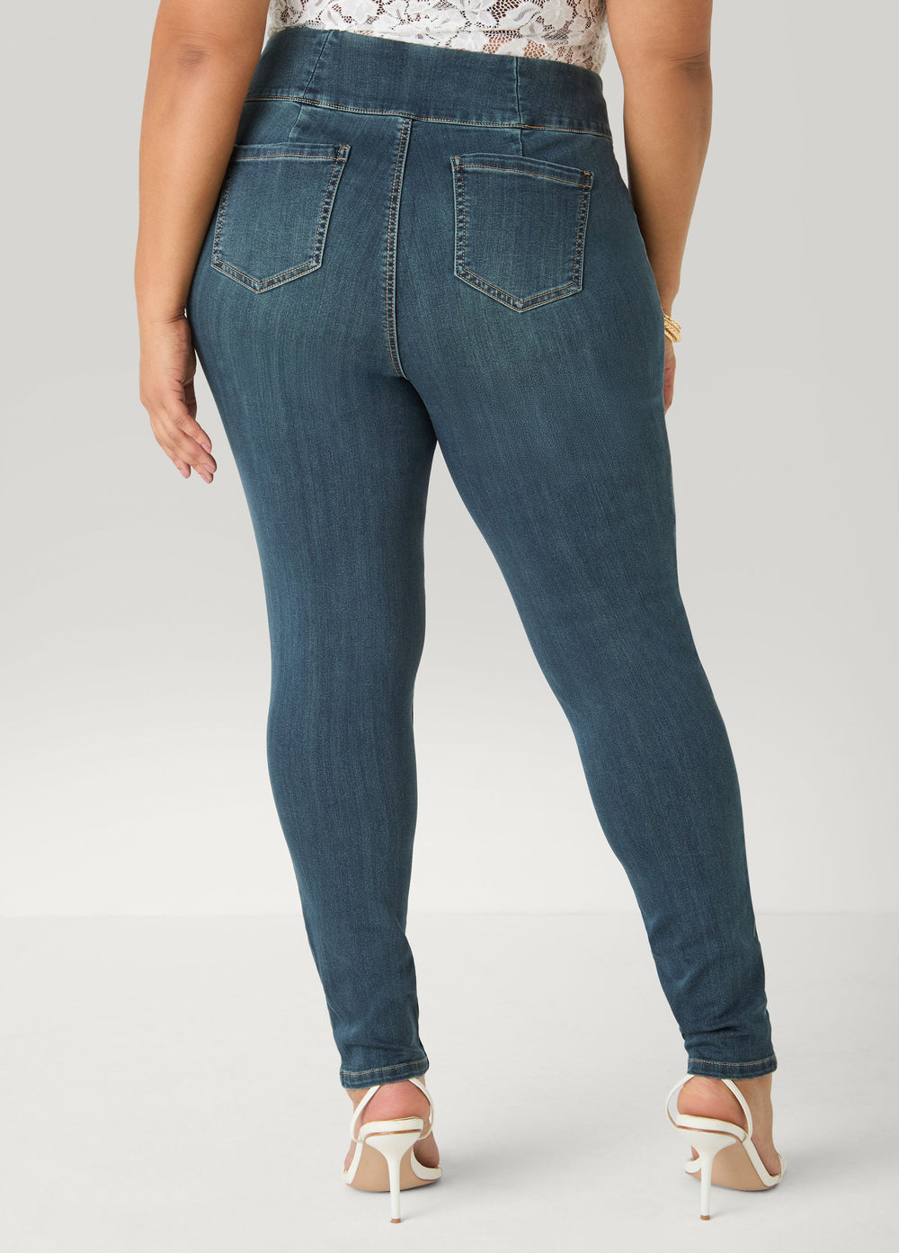 Pintucked Lace Up Jeans Dk Rinse | Ashley Stewart