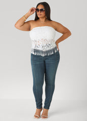 Pintucked Lace Up Jeans Dk Rinse | Ashley Stewart