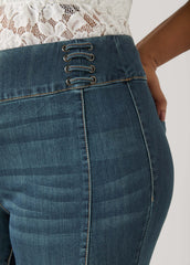 Pintucked Lace Up Jeans Dk Rinse | Ashley Stewart