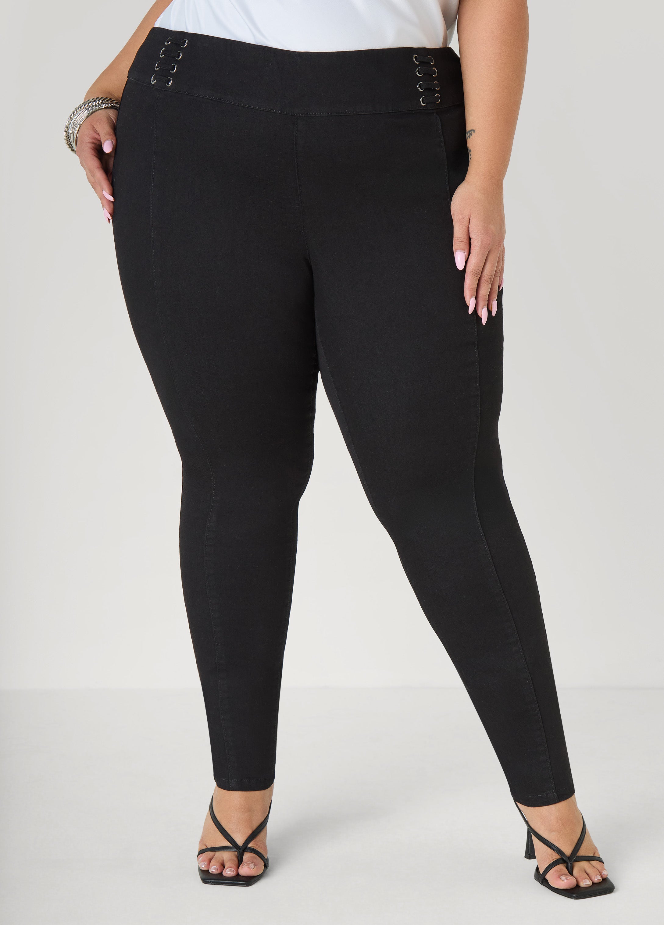 Pintucked Lace Up Jeans Dk Rinse | Ashley Stewart