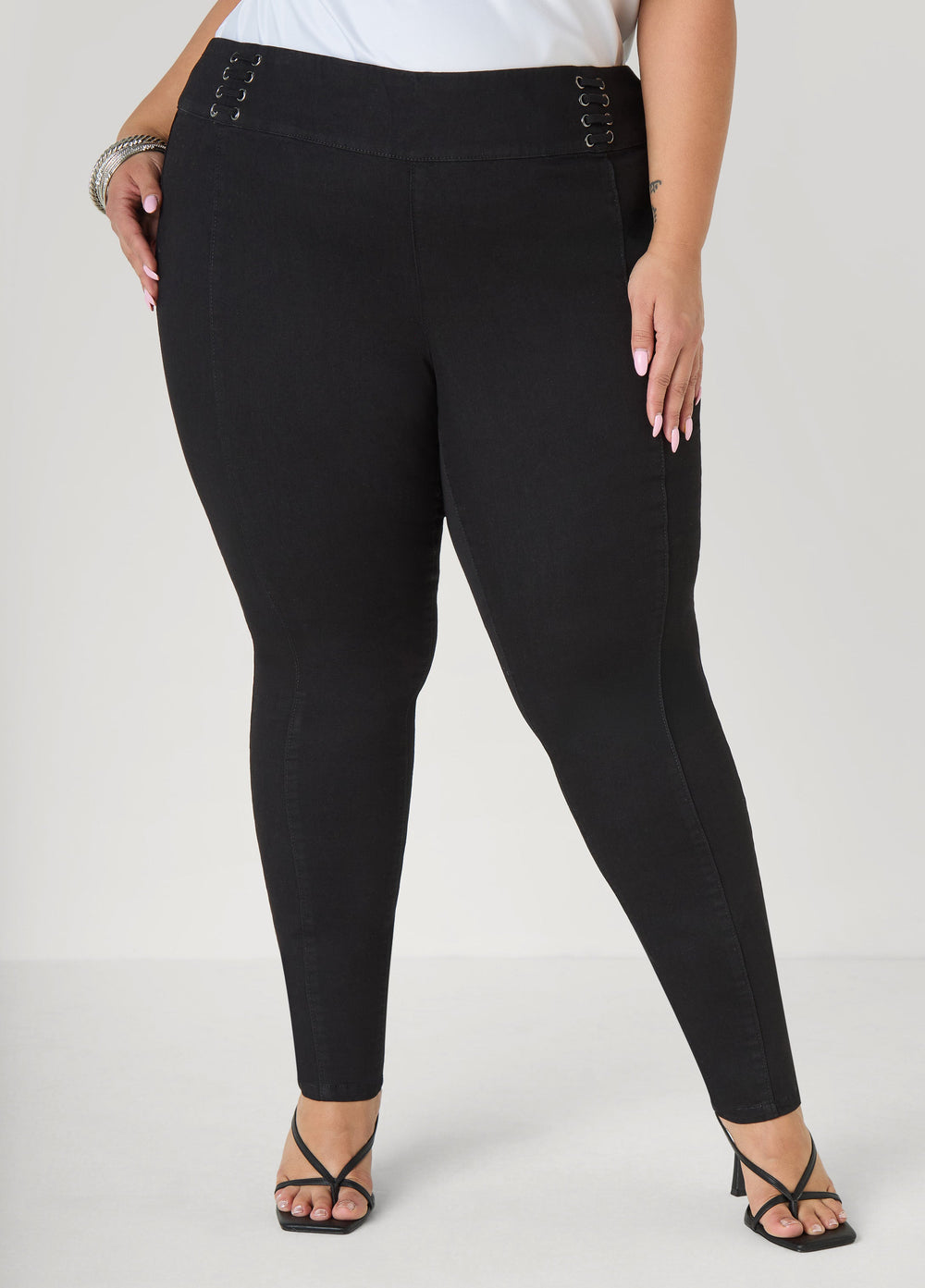 Pintucked Lace Up Jeans Dk Rinse | Ashley Stewart