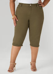 Cuffed Stretch Denim Capris POWDER BLUE | Ashley Stewart