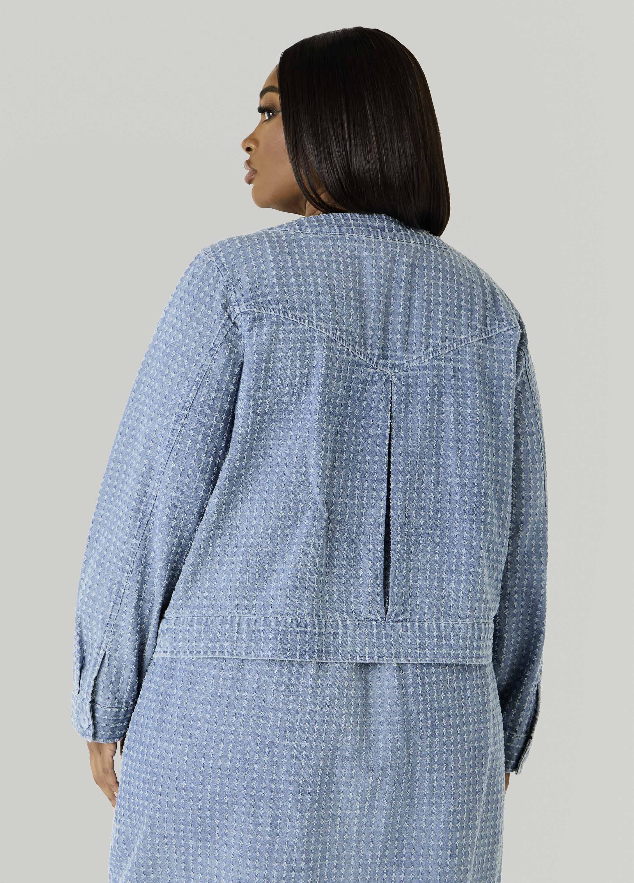 Textured Denim Jacket Med Sky Blue | Ashley Stewart