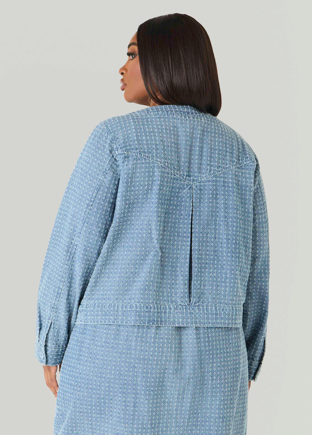Textured Denim Jacket Med Sky Blue | Ashley Stewart