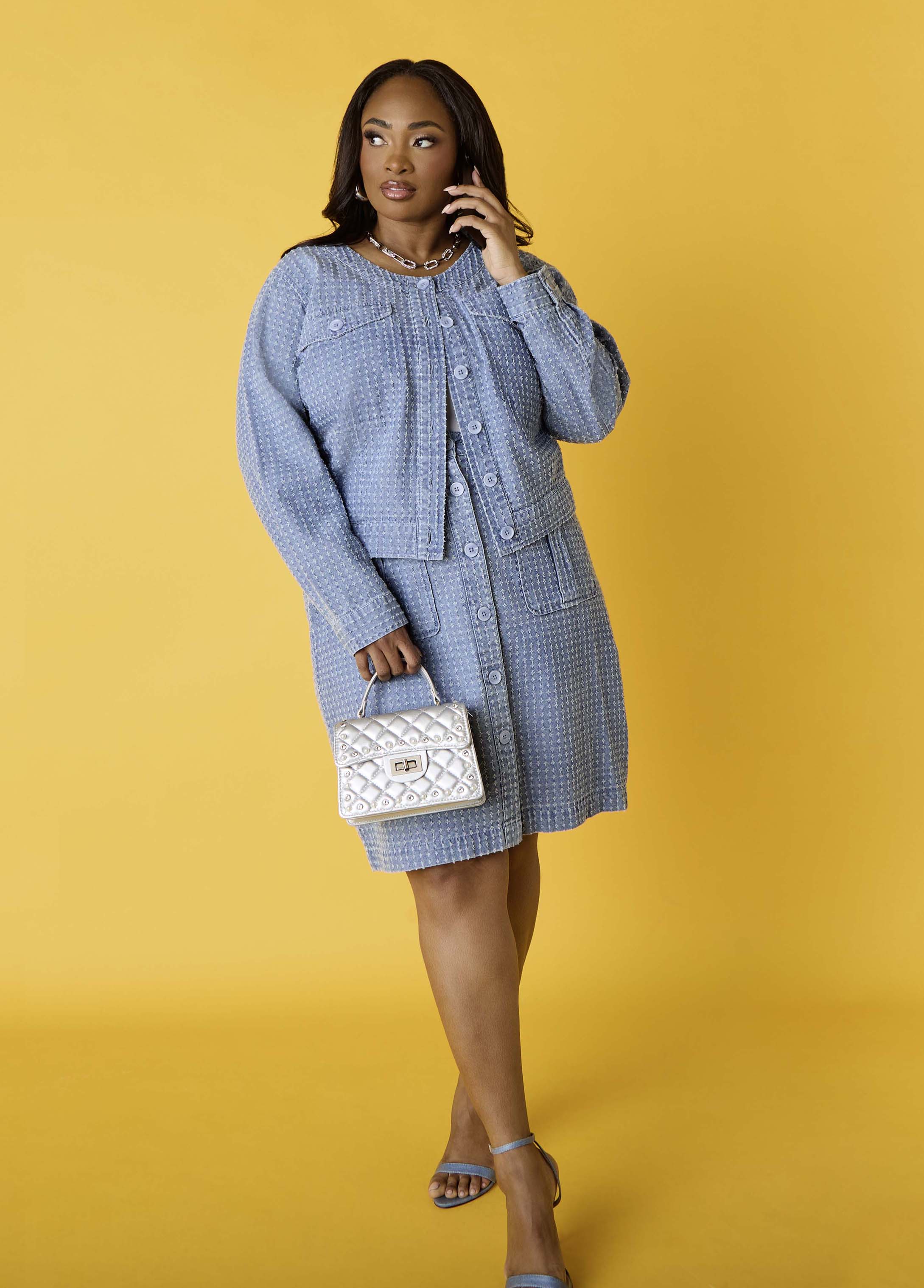 Textured Denim Cargo Skirt Med Sky Blue | Ashley Stewart
