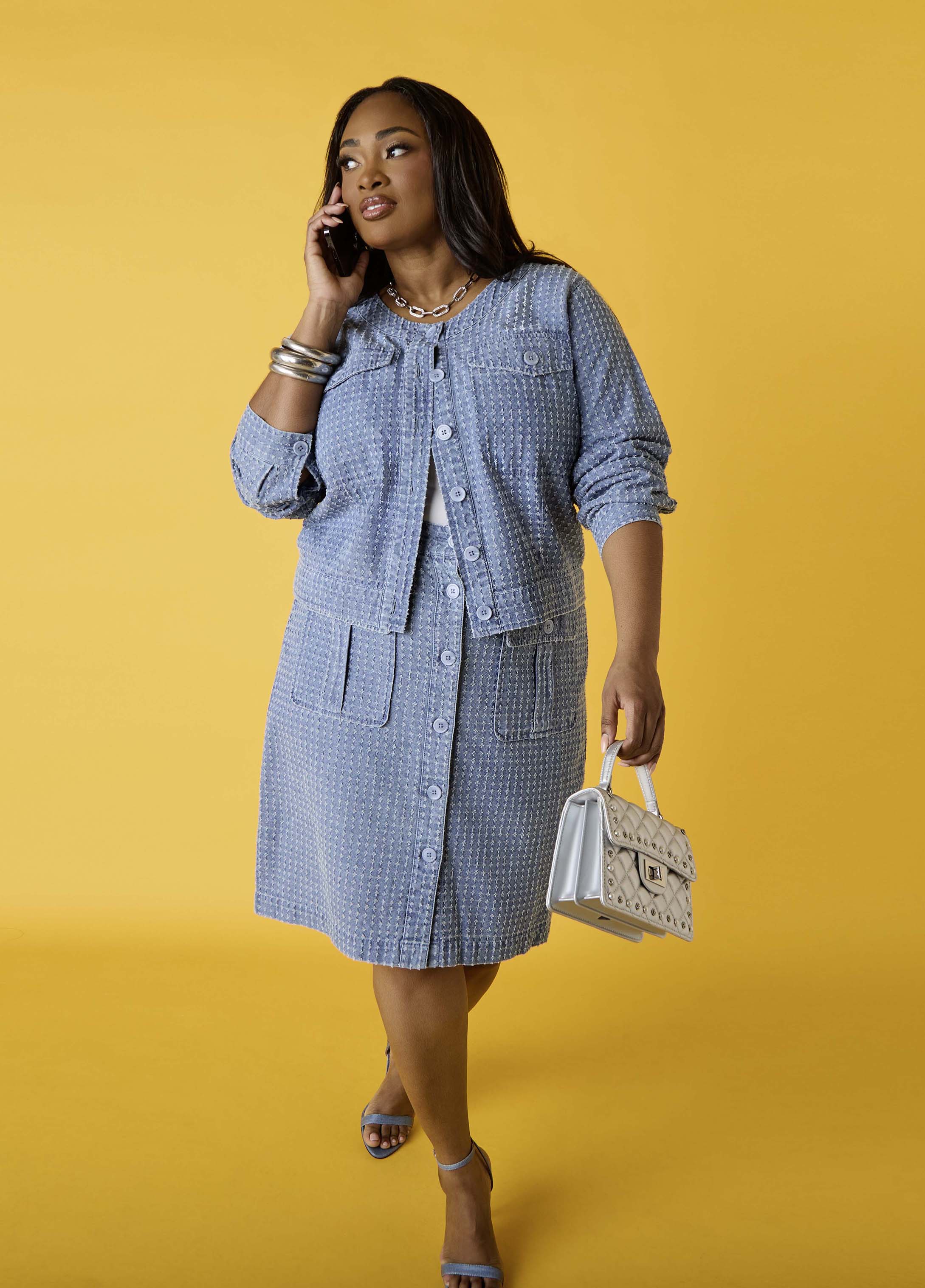 Textured Denim Cargo Skirt Med Sky Blue | Ashley Stewart