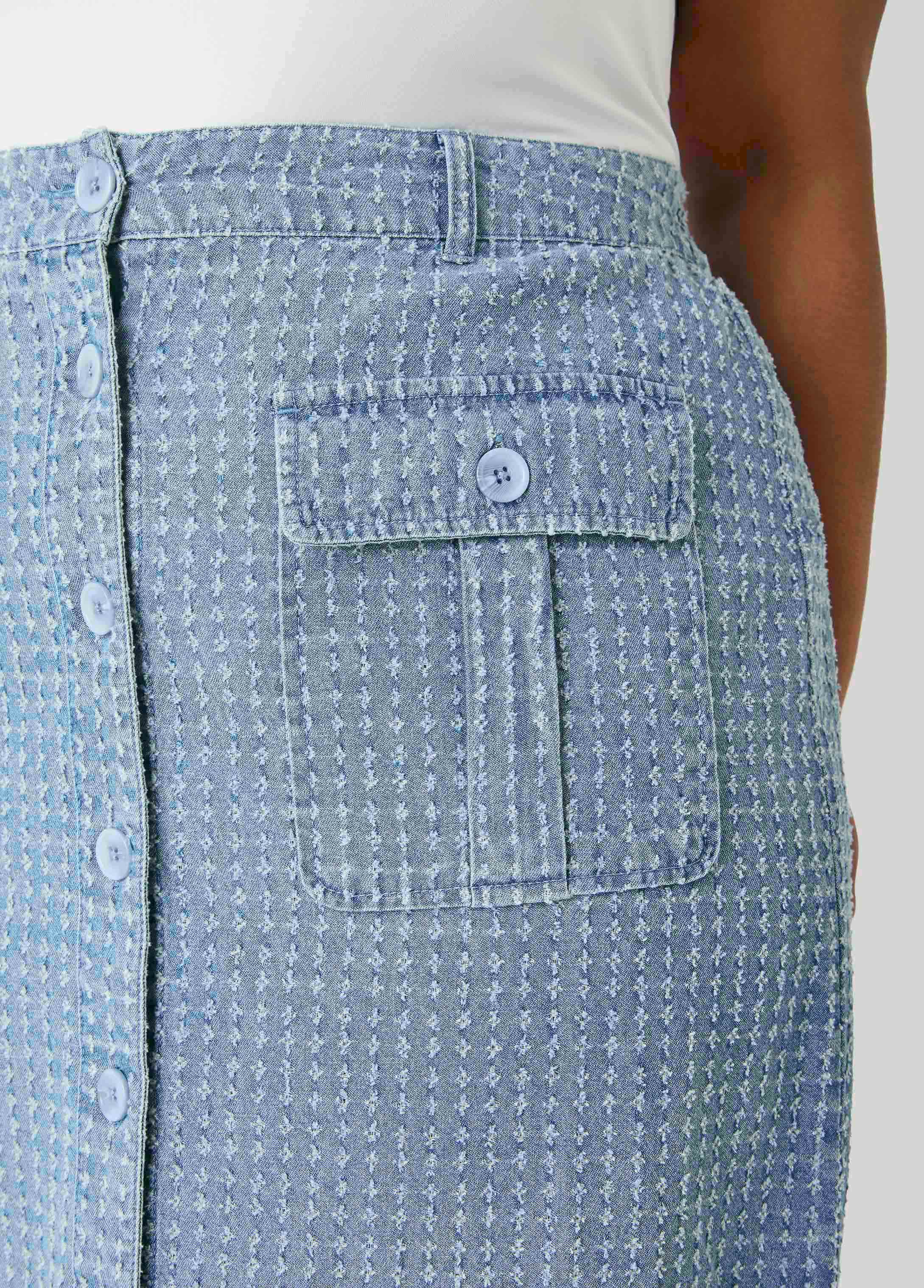 Textured Denim Cargo Skirt Med Sky Blue | Ashley Stewart