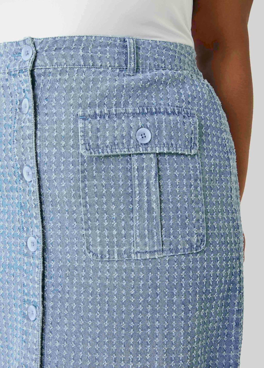 Textured Denim Cargo Skirt Med Sky Blue | Ashley Stewart