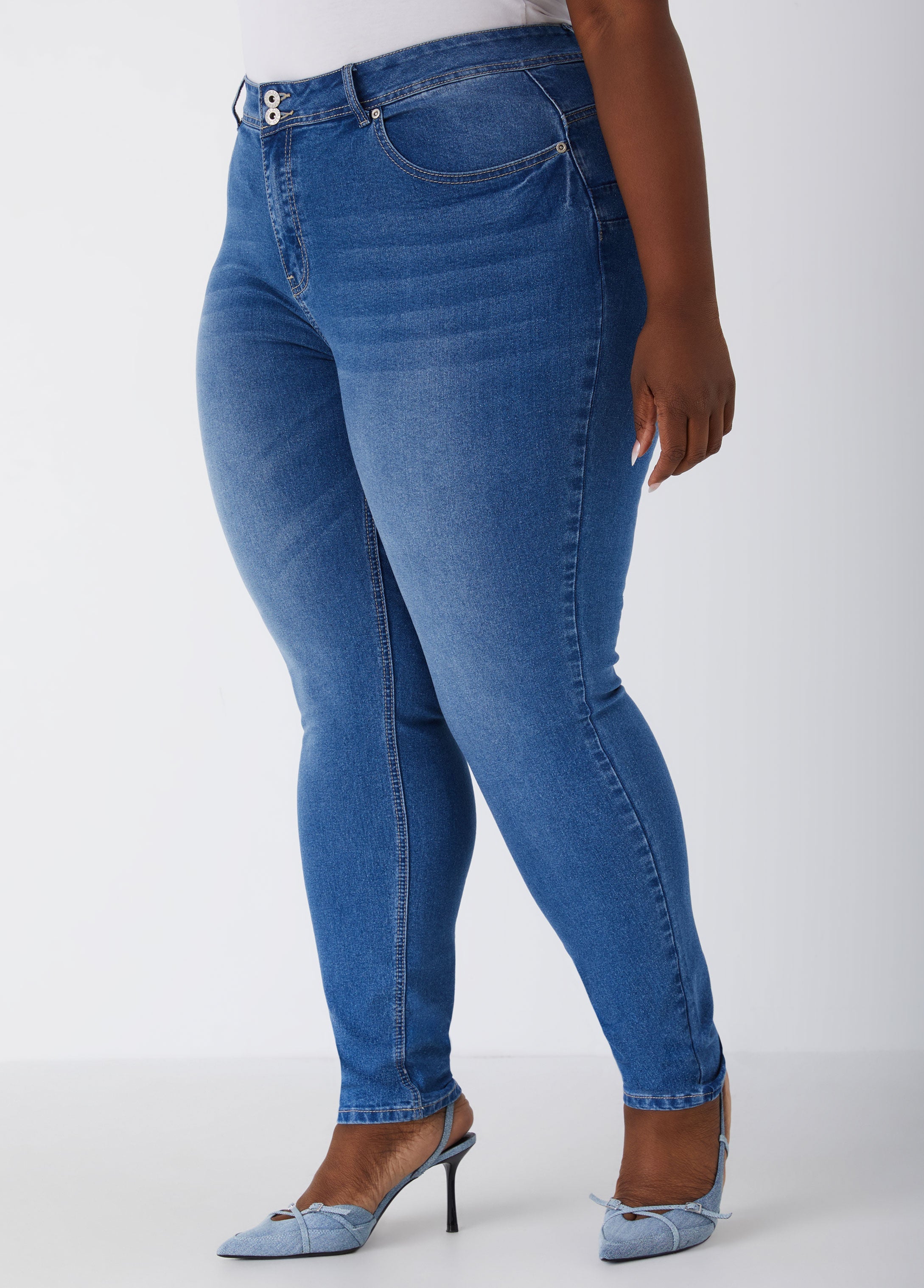 Plus Size High Rise Skinny Jeans Shaping Stretchy Skinny Jeans Lt Sky Blue | Ashley Stewart