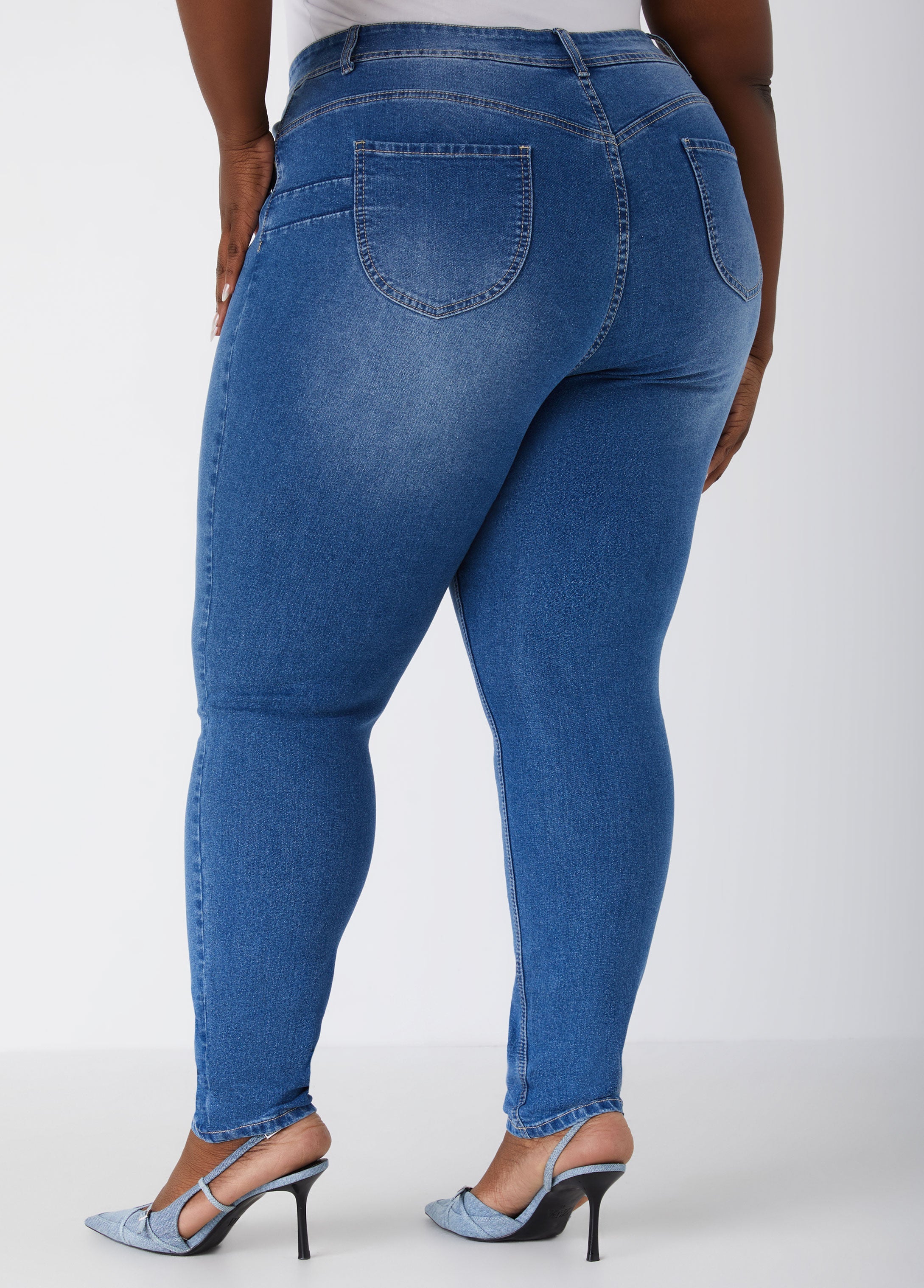 Plus Size High Rise Skinny Jeans Shaping Stretchy Skinny Jeans Lt Sky Blue | Ashley Stewart