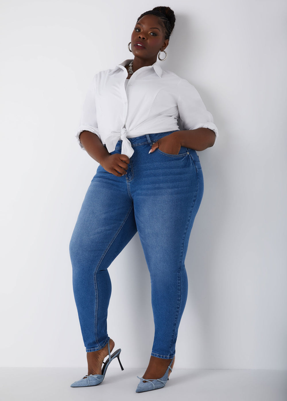 Plus Size High Rise Skinny Jeans Shaping Stretchy Skinny Jeans Lt Sky Blue | Ashley Stewart