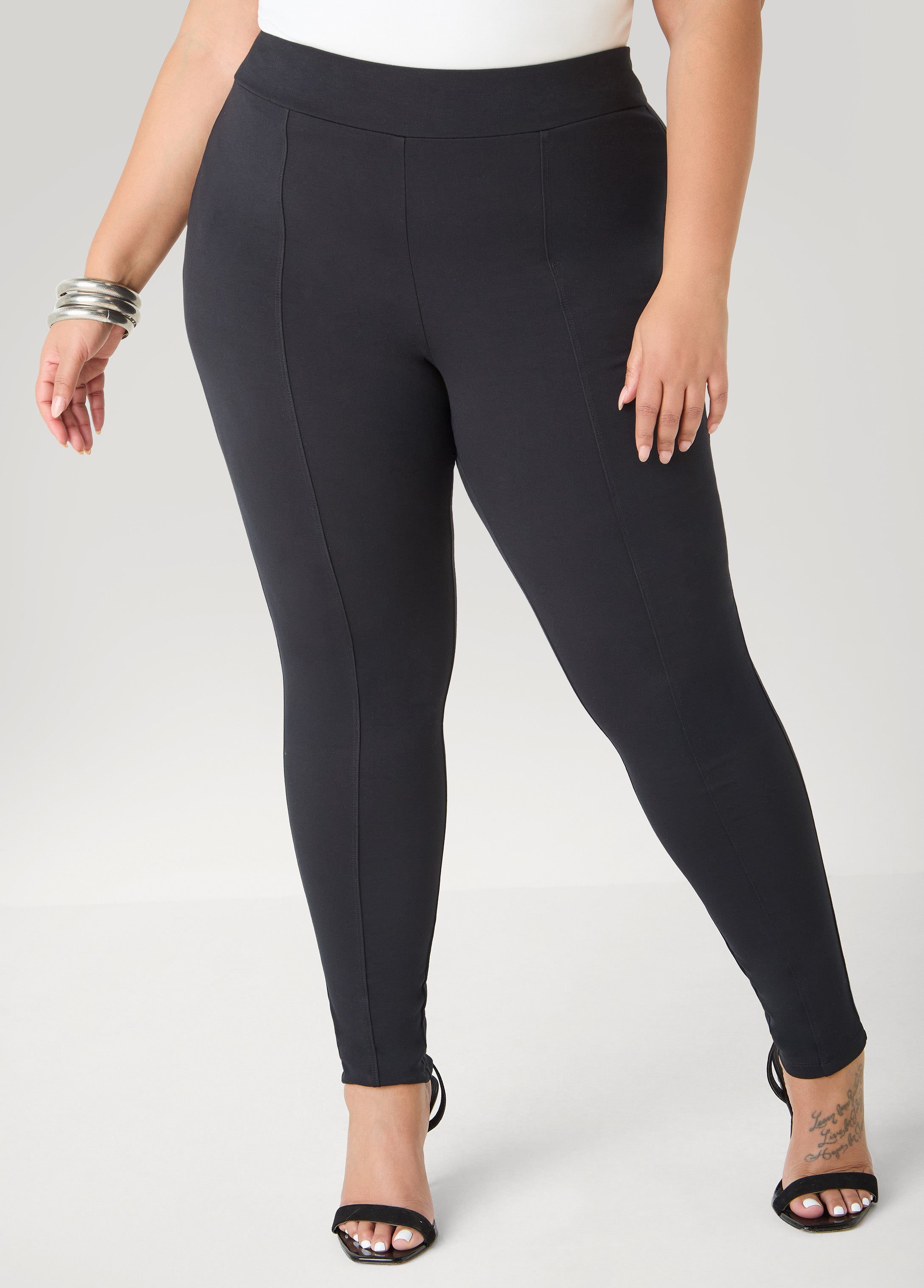 Seamed High Rise Leggings Black | Ashley Stewart