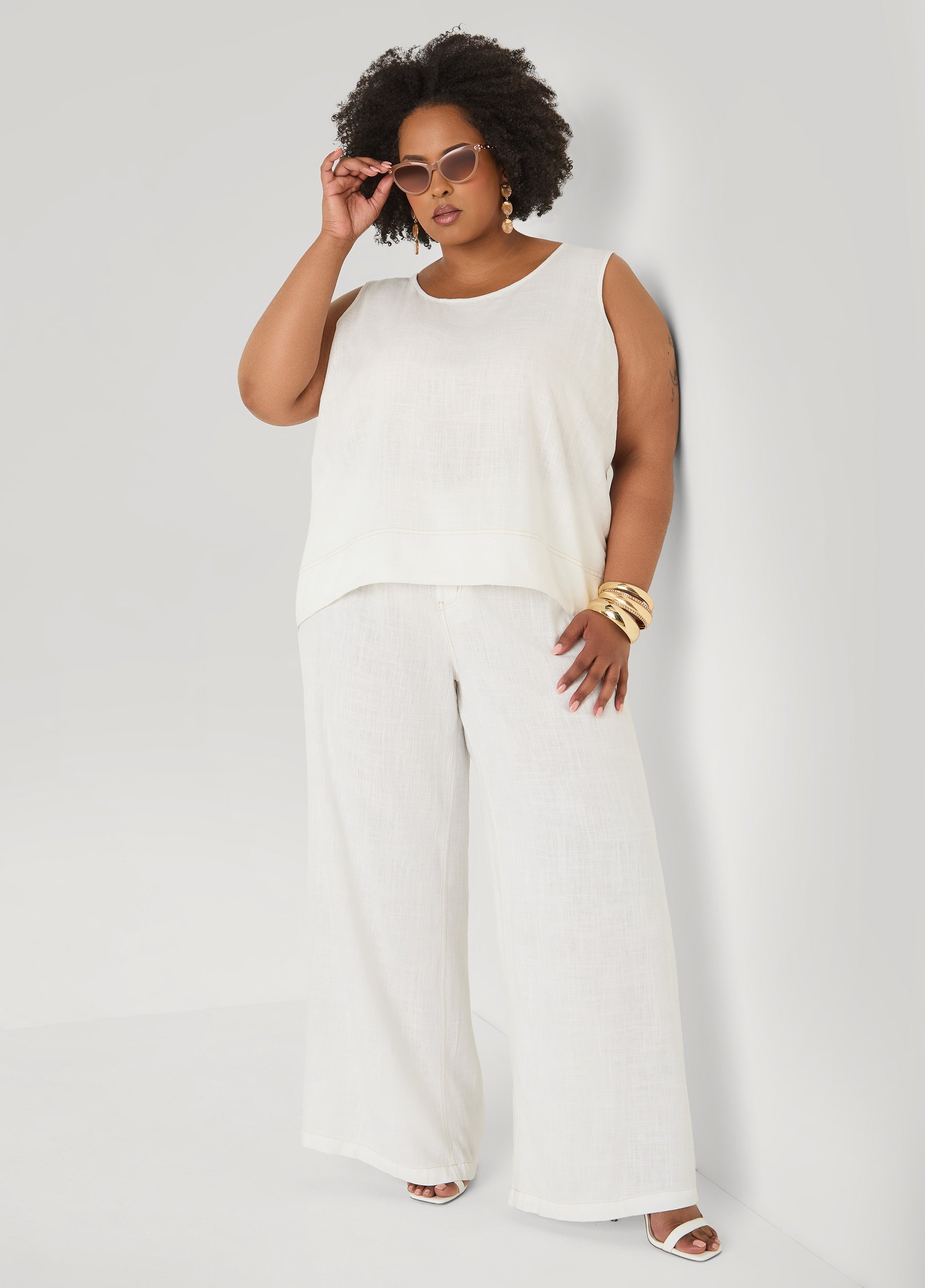 Linen Blend Wide Leg Pants White | Ashley Stewart