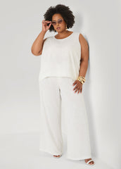 Linen Blend Wide Leg Pants White | Ashley Stewart