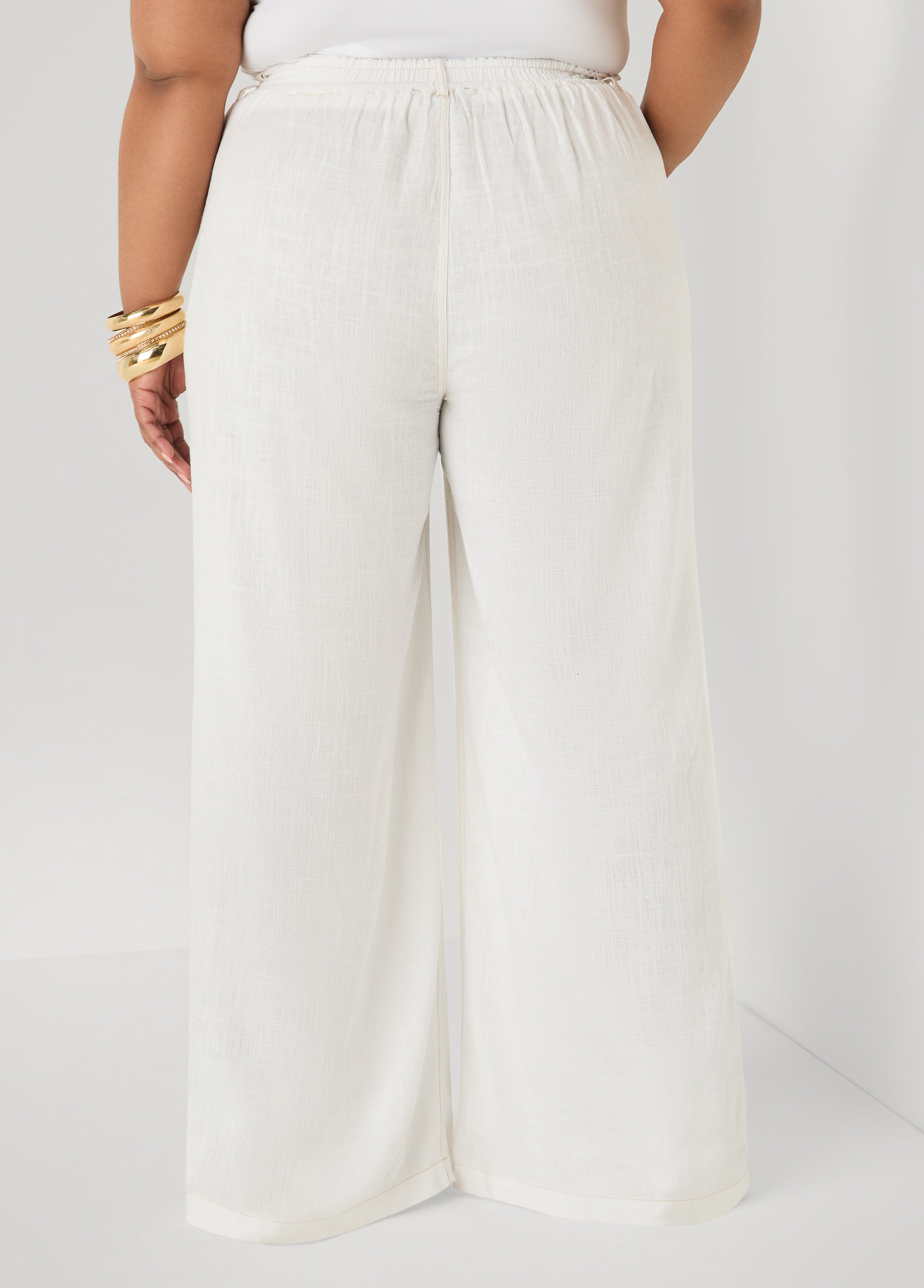 Linen Blend Wide Leg Pants White | Ashley Stewart