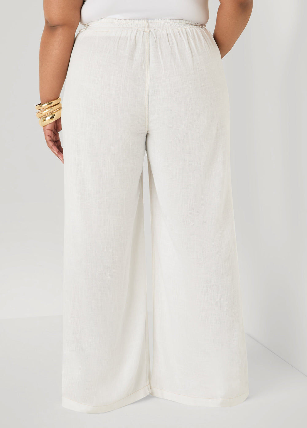 Linen Blend Wide Leg Pants White | Ashley Stewart