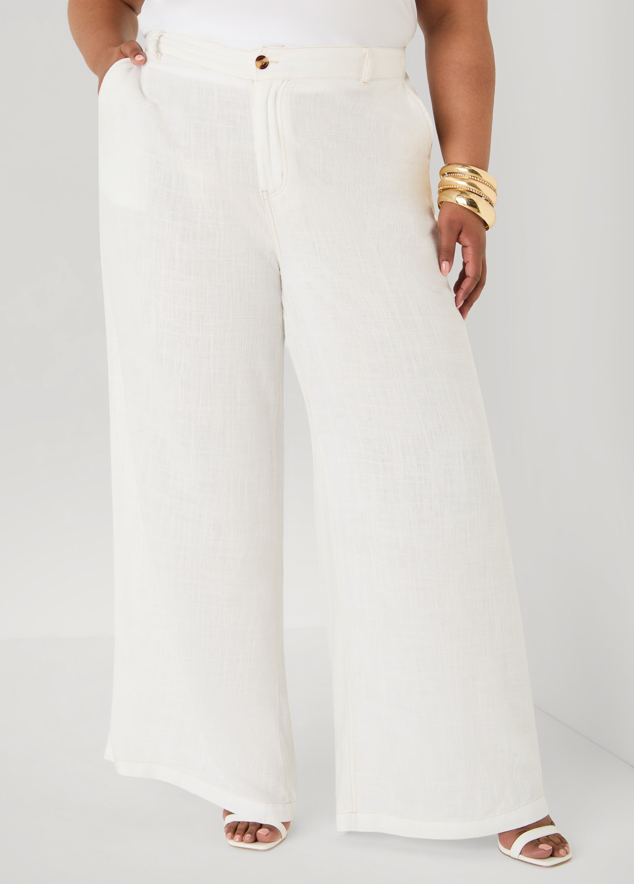 Linen Blend Wide Leg Pants White | Ashley Stewart