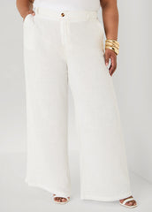 Linen Blend Wide Leg Pants White | Ashley Stewart